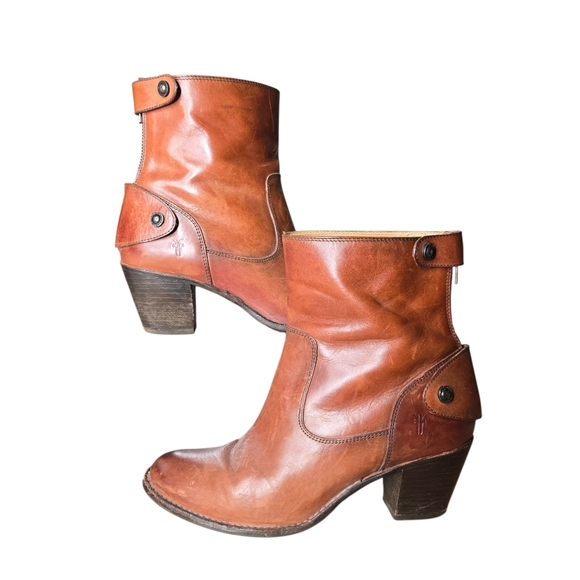 Frye Women Western Boho Brown Redwood Leather Stacked Heel Ankle Jackie Boots 8